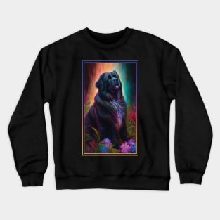 Newfoundland Dog Vibrant Tropical Flower Tall Digital Oil Painting Portrait 3 Crewneck Sweatshirt